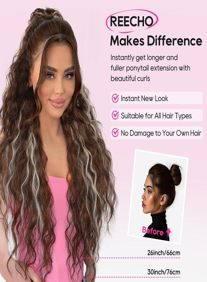 ريتشو وصلة شعر ذيل حصان من ريتشو، طولها 30 بوصة، مزودة بمشبك، شعر مستعار مجعد ومموج، قطعة شعر صناعية للنساء، لون أشقر رمادي داكن مع أطراف ذهبية. - Image 4